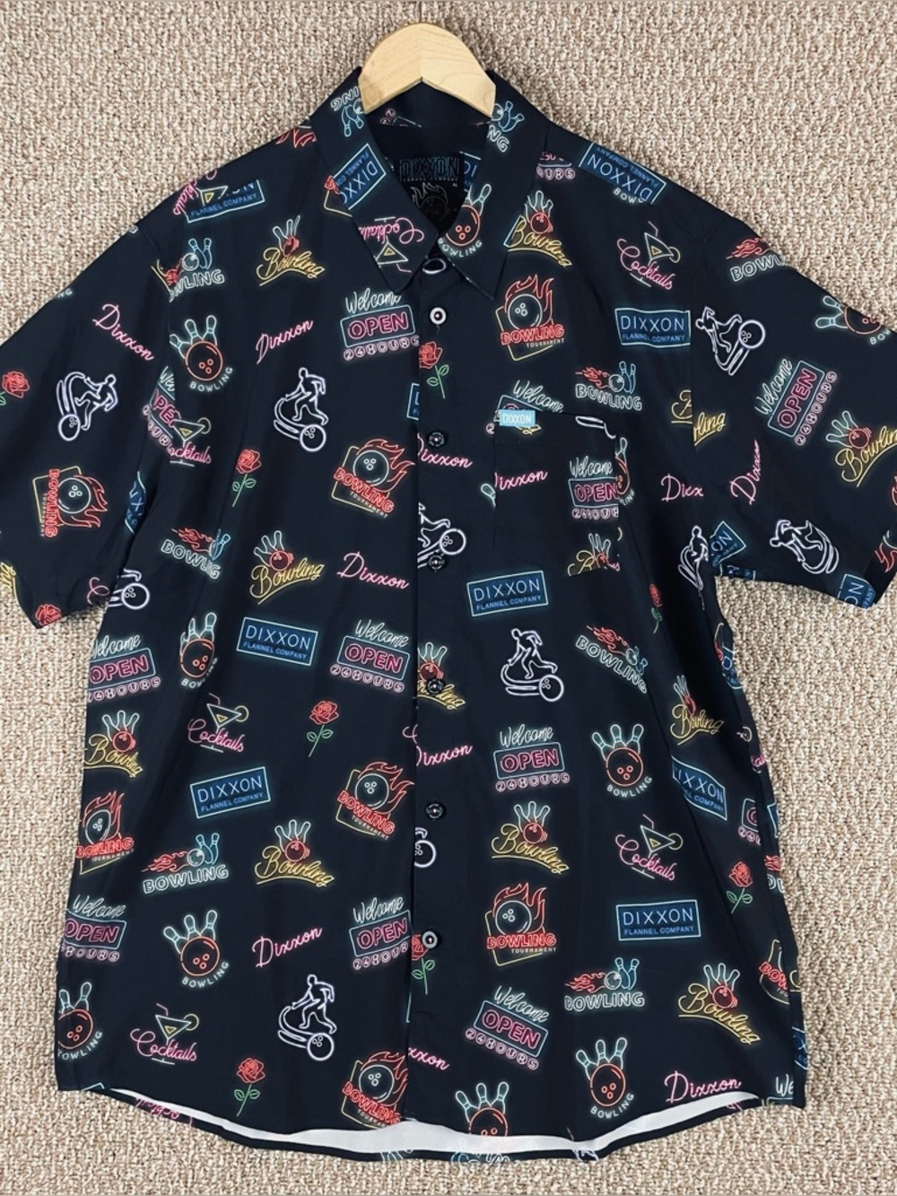 Dixxon Shirt Mens XL Black Big Ern Bowling Cocktail Lounge Short Sleeve F266